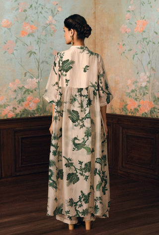 Ivory and forest green noka kurta set