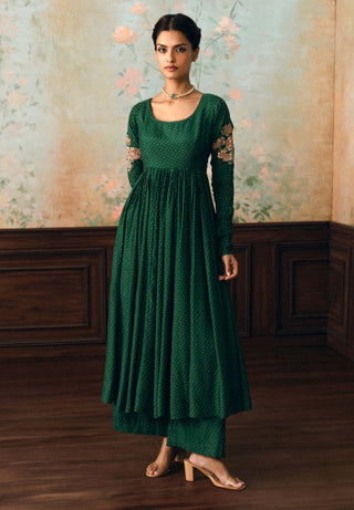 Forest green henna anarkali set