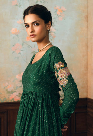 Forest green henna anarkali set