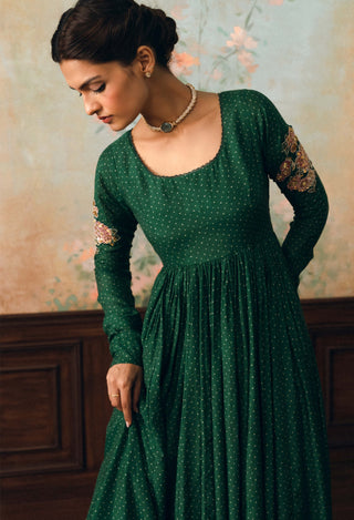 Forest green henna anarkali set