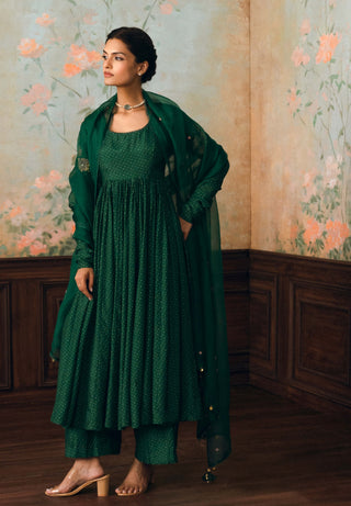 Forest green henna anarkali set