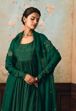 Forest green henna anarkali set