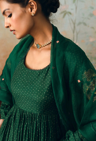 Forest green henna anarkali set