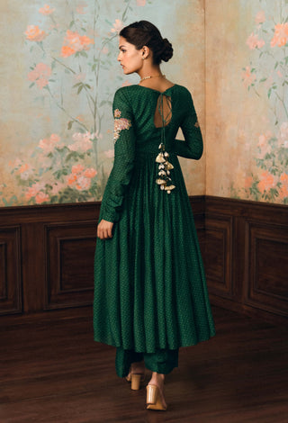 Forest green henna anarkali set