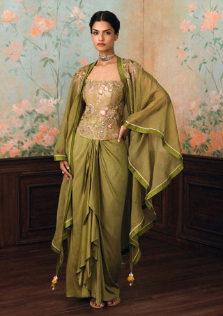 Olive green merliah corset, cape and skirt set