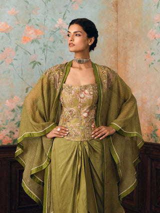 Olive green merliah corset, cape and skirt set