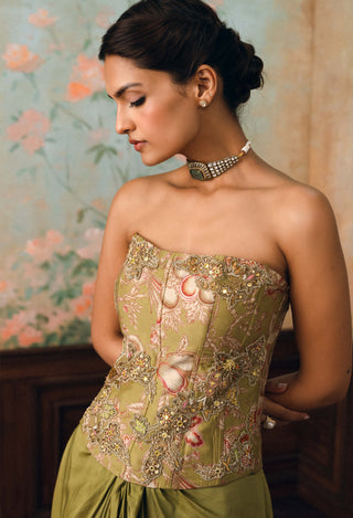 Olive green merliah corset, cape and skirt set