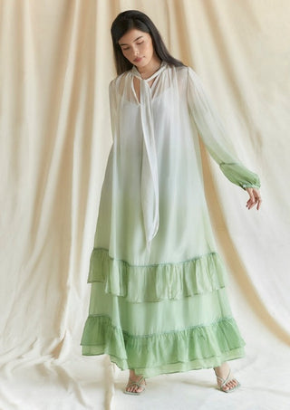 White and green ombre frill maxi