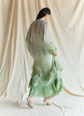 White and green ombre frill maxi