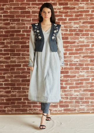 Grey cotton embroidered kurta and pants