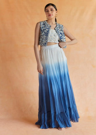 Blue and white ombre skirt and vest set