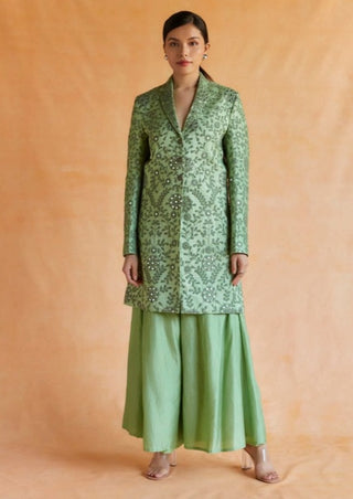 Green mirror embroidered blazer and palazzo