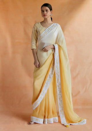 Yellow and white ombre sari and blouse
