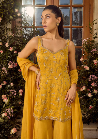 Marigold Mustard Sharara Set by Parul Gandhi available on Indiaspopup.com