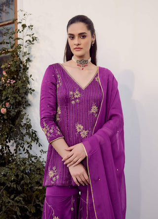 Plum Purple Sharara Set by Parul Gandhi available on Indiaspopup.com