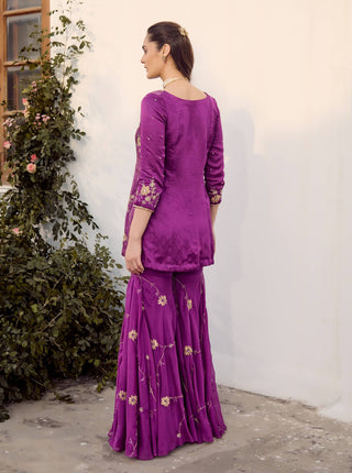 Plum Purple Sharara Set by Parul Gandhi available on Indiaspopup.com