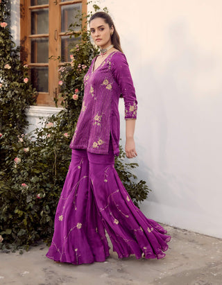 Plum Purple Sharara Set by Parul Gandhi available on Indiaspopup.com