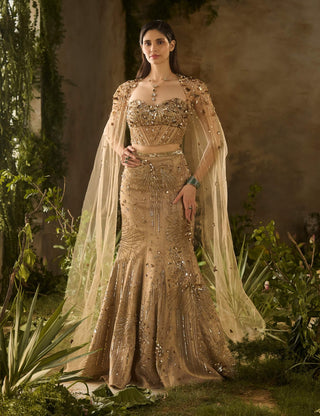 Lustre gold lehenga and cape set
