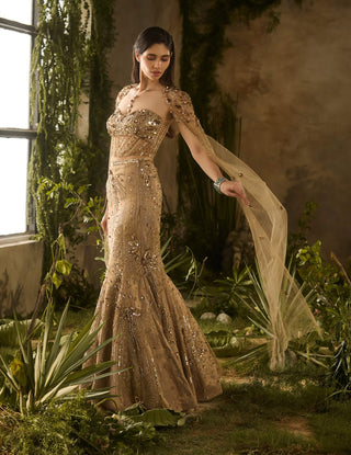 Lustre gold lehenga and cape set