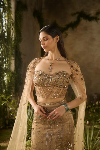 Lustre gold lehenga and cape set