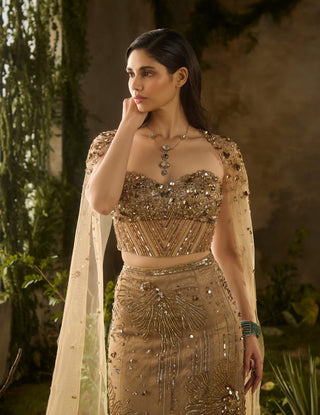 Lustre gold lehenga and cape set
