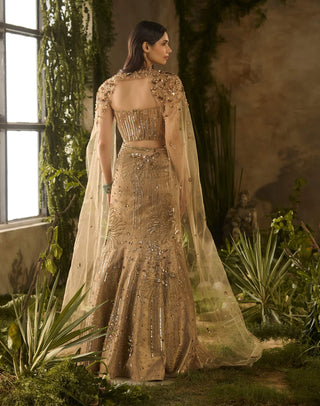 Lustre gold lehenga and cape set