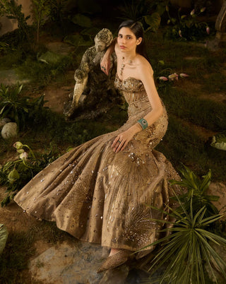 Lustre gold lehenga and cape set