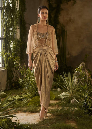 Mirage golden drape skirt and jacket set