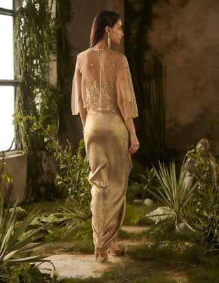 Mirage golden drape skirt and jacket set