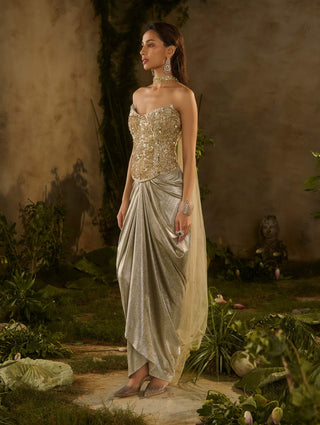 Lunaria gold drape skirt set