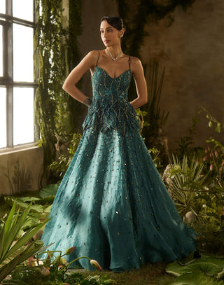 Enigma dark green lehenga and blouse