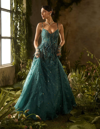 Enigma dark green lehenga and blouse
