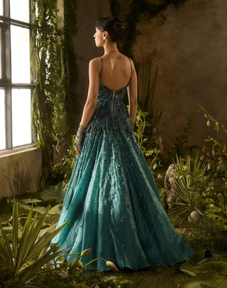 Enigma dark green lehenga and blouse