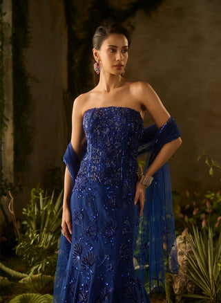 Aurora glow electric blue lehenga set