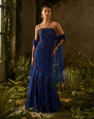 Aurora glow electric blue lehenga set