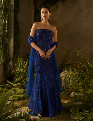 Aurora glow electric blue lehenga set
