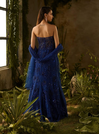 Aurora glow electric blue lehenga set