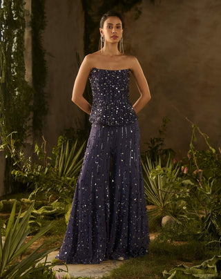 Celestial denium blue flared pant and blouse