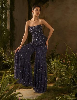 Celestial denium blue flared pant and blouse