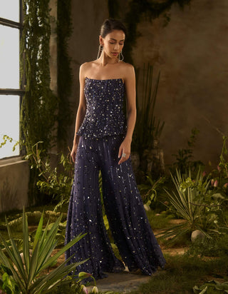 Celestial denium blue flared pant and blouse