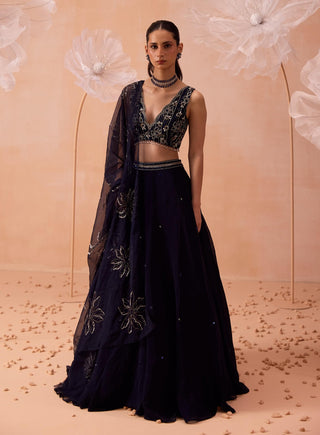 Deep Blue Organza Lehenga Set by Parul Gandhi available on Indiaspopup.com