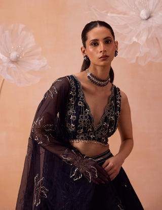 Deep blue organza lehenga set