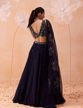 Deep Blue Organza Lehenga Set by Parul Gandhi available on Indiaspopup.com