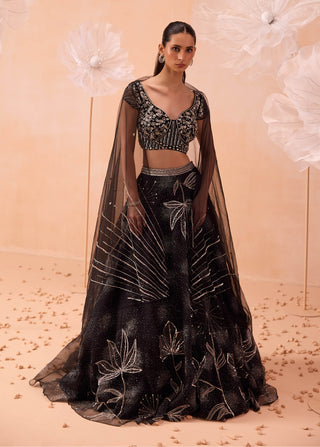 Black Misty Lehenga Set by Parul Gandhi available on Indiaspopup.com