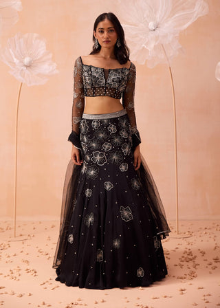 Black Blossom Lehenga Set by Parul Gandhi available on Indiaspopup.com