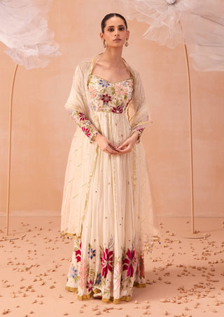 Bagh Off-White Anarkali And Dupatta by Parul Gandhi available on Indiaspopup.com