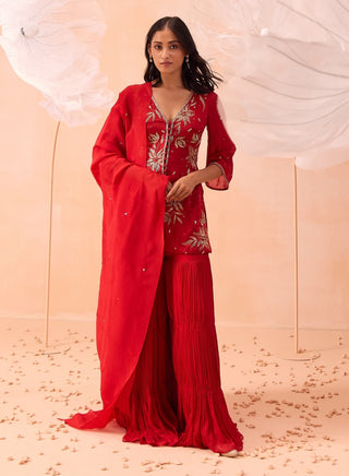 Rouge Red Sharara Set by Parul Gandhi available on Indiaspopup.com