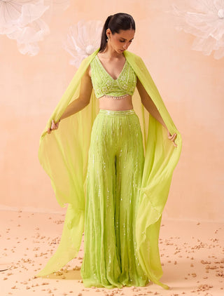 Lime Pearl Sharara Set by Parul Gandhi available on Indiaspopup.com