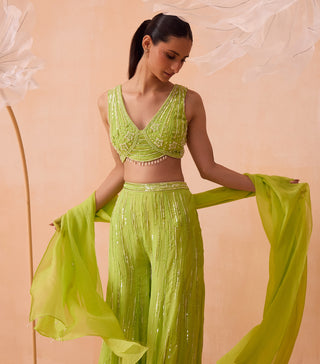 Lime Pearl Sharara Set by Parul Gandhi available on Indiaspopup.com