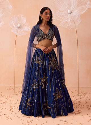 Blue Floral Embellished Lehenga Set by Parul Gandhi available on Indiaspopup.com